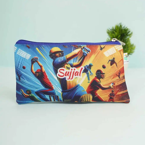 Personalized Cricket Printed Pencil Pouch for Kids